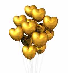 黄金心形状的气球孤立的白色