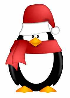 企鹅圣诞老人他红色的围巾剪纸艺术