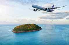 乘客飞机热带岛