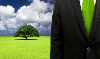 绿色业务概念商人叶领带树背景