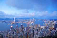 日落城市景观在香港香港