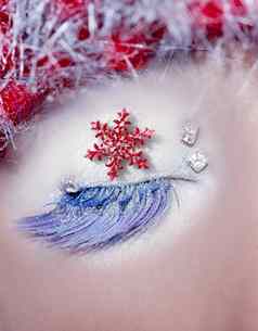 圣诞节明星概念眼睛化妆冬天红色的银