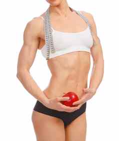 肌肉发达的女人苹果磁带测量