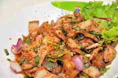 辣的猪肉沙拉泰国风格食物