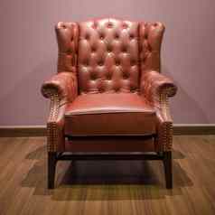 前面经典切斯特菲尔德奢侈品棕色（的）皮革扶手椅