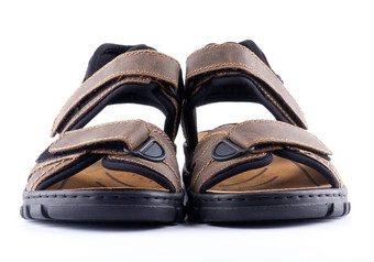 棕色（的）男人的鞋子凉鞋Velcro是一个粘扣带或魔术贴品牌的商标。Velcro?是Velcro BVBA的注册商标紧固件