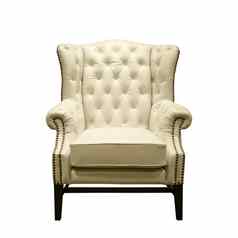 前面经典切斯特菲尔德奢侈品白色皮革扶手椅