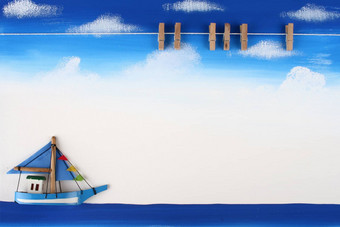 图片董事会木纸剪辑蓝色的天空海洋船