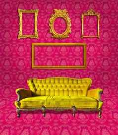 古董奢侈品扶手椅框架粉红色的房间