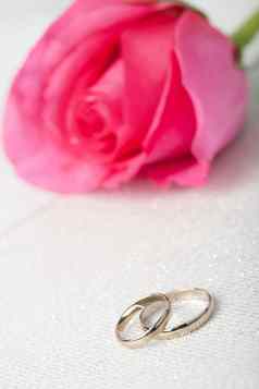 黄金婚礼环粉红色的玫瑰
