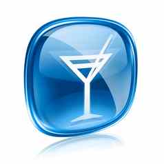 酒杯图标蓝色的玻璃孤立的白色背景