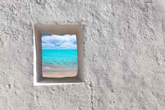 巴利阿里群岛岛屿田园绿松石海滩房子窗口