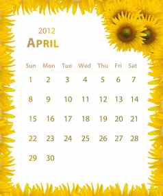 一年日历4月向日葵框架设计