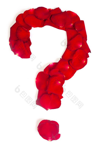 问题标志使红色的花瓣玫瑰白色