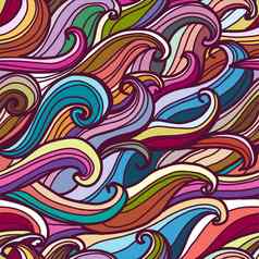 色彩斑斓的无缝的摘要手绘模式波背景