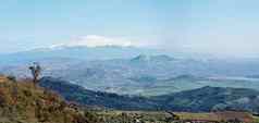 西西里农村景观冬天雪峰埃特纳火山火山意大利