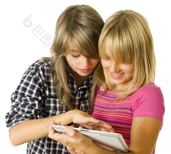 十几岁的女孩触控板平板电脑