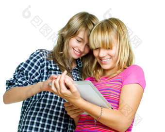 十几岁的女孩触控板平板电脑