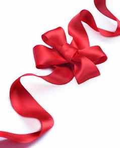 红色的缎礼物弓丝带孤立的白色