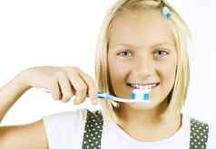 健康的牙齿女孩刷牙牙齿