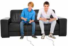青少年玩游戏机