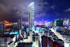 市中心在香港香港视图高晚上