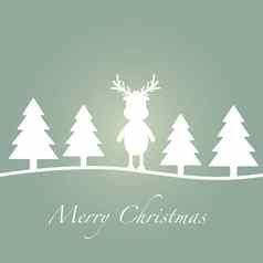 快乐圣诞节绿色树驯鹿卡