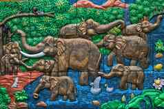 大象雕像泰国寺庙墙