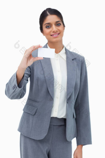 女售货员展示空白业务卡