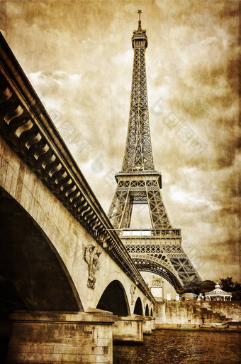 埃菲尔铁塔塔古董复古的视图他的河巴黎