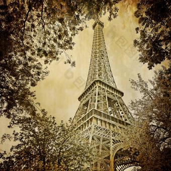 埃菲尔铁塔塔单色古董复古的树