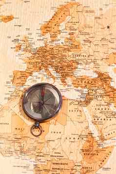 世界地图指南针显示北非洲欧洲