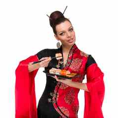 女人传统的衣服寿司