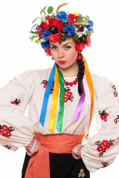 女孩乌克兰国家衣服