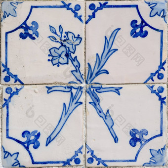 <strong>蓝色</strong>的瓷砖细节葡萄牙语上釉