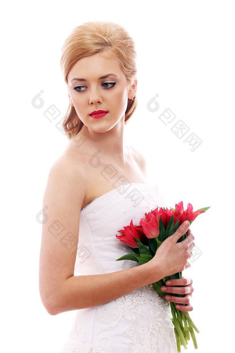 年轻的<strong>新娘</strong>红色的玫瑰