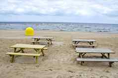 夏天季节咖啡馆表海海滩沙子