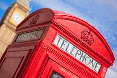 伦敦符号红色的电话盒子时钟大我塔