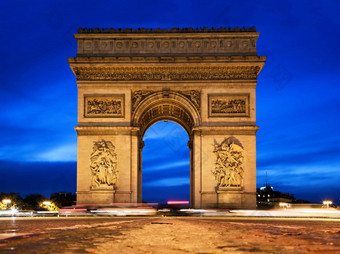 弧凯旋门晚上巴黎法国