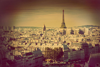 巴黎全景法国埃菲尔铁塔塔复古的
