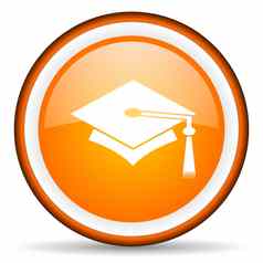 毕业橙色光滑的圆图标白色背景