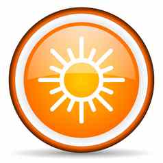 太阳橙色光滑的圆图标白色背景