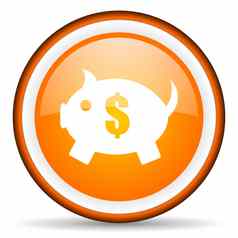 小猪银行橙色光滑的圆图标白色背景