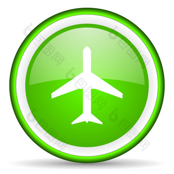 飞机绿色光滑的图标白色背景