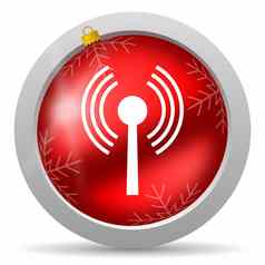 无线网络红色的光滑的圣诞节图标白色背景
