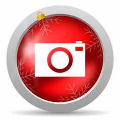 相机红色的光滑的圣诞节图标白色背景