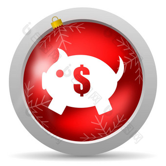 小猪银行红色的光滑的圣诞节图标白色背景