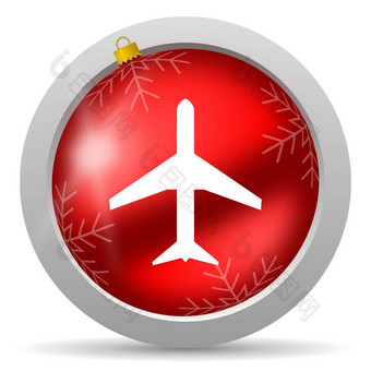 飞机红色的光滑的圣诞节<strong>图标</strong>白色背景