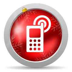 手机红色的光滑的圣诞节图标白色背景