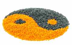 橙色黑色的小扁豆形成阴的象征